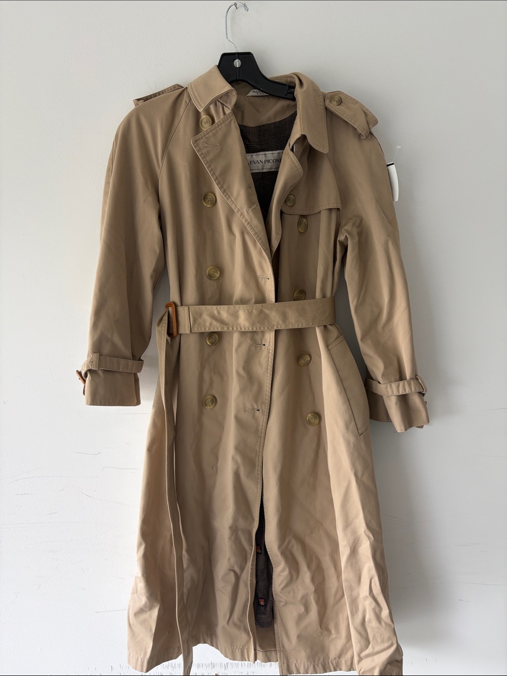 Evan Picone Khaki Double-Breasted Trench Coat with Belt